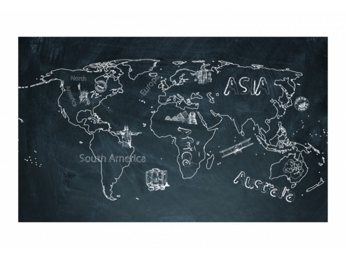 fotomural mapamundi tiza pizarra contornos continentes