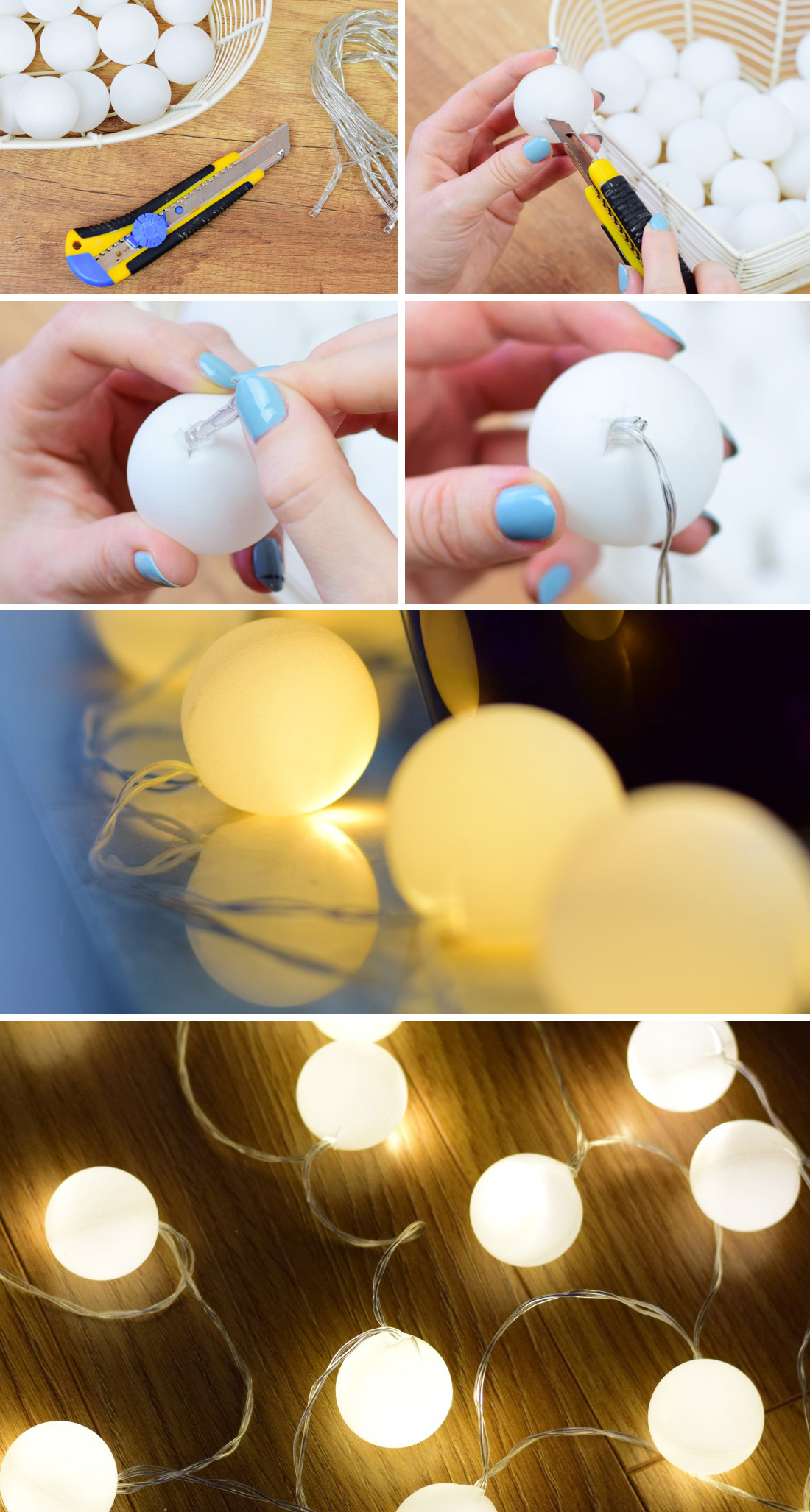 DIY instrucción guirnalda de pelotas de ping-pong cadena de luz blog