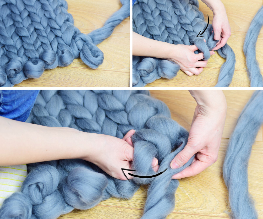 DIY manta de lana peinada chunky knit blanket