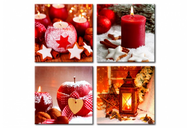 cuadro navidad atmósfera navideña manzanas canela velas