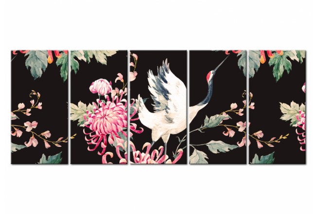 mehrteiliges Bild Zen Vögel Blumen