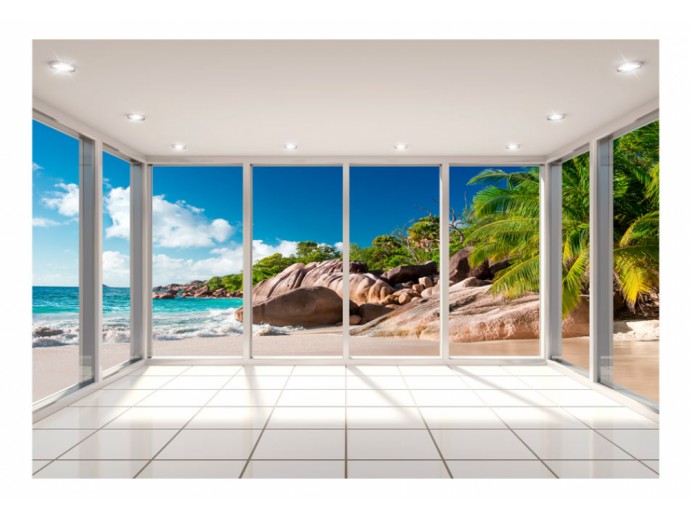 fotomural aumento óptico de espacio perspectiva veranda vista mar playa trópicos